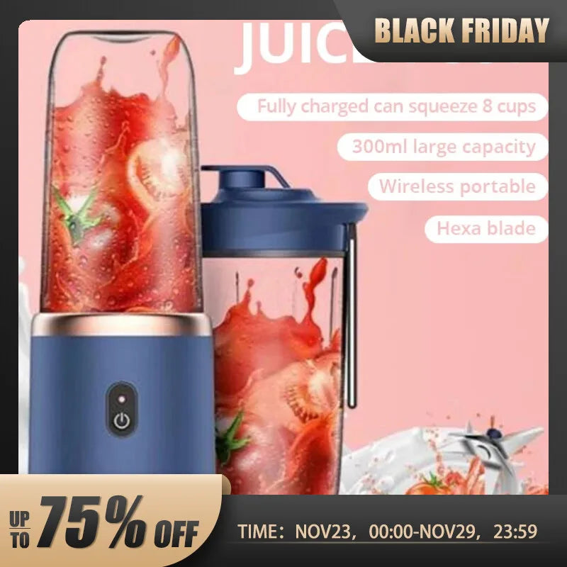 1pc Blue/Pink Portable Small Electric Juicer Stainless Steel Blade Cup Juicer Fruit Automatic Smoothie Blender Kitchen Tool